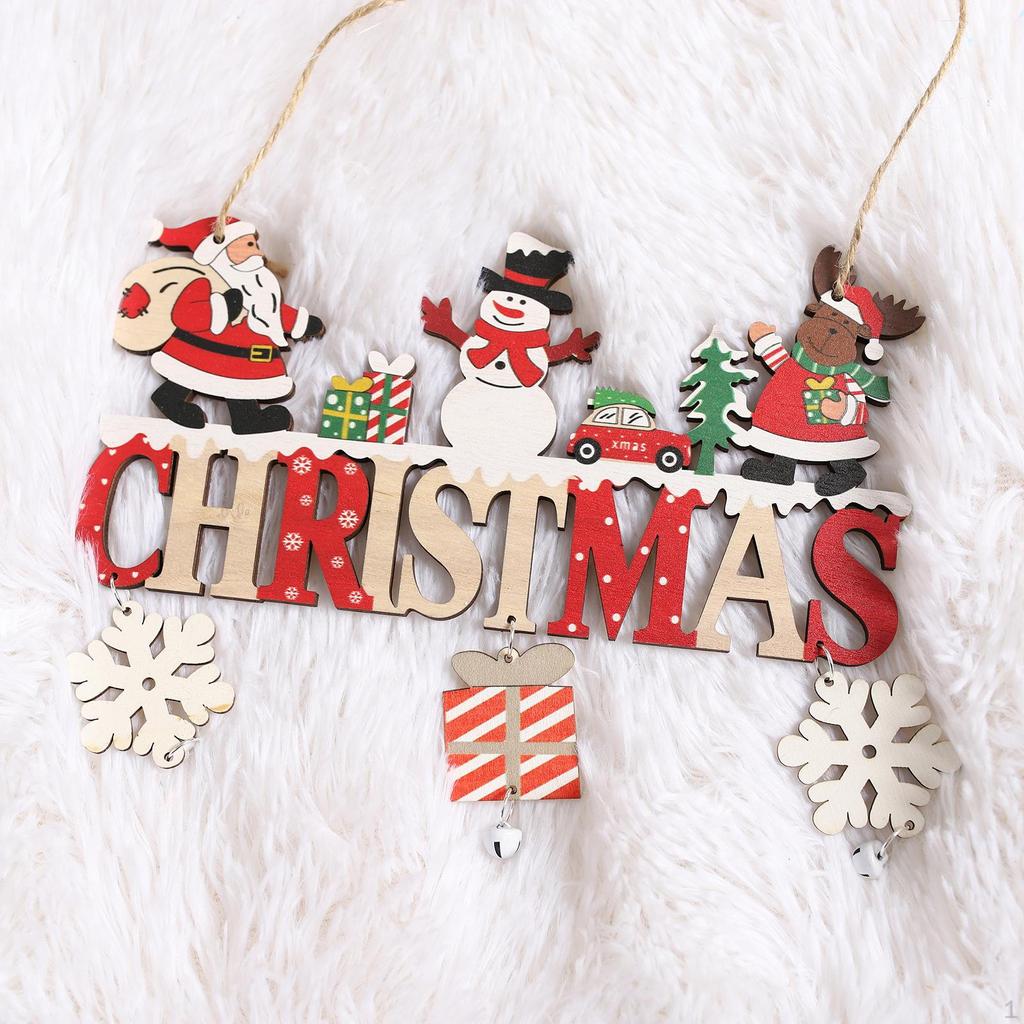Wooden Christmas Hanging Ornament with Bells, Sign, Door Sign for Porch, Housewarming,