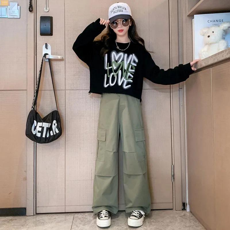 Трендовый осенний комплект из двух предметов для девочек, брюки карго