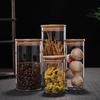 Round Borosilicate Glass Storage Jar with Bamboo Lid for Tea and Grains