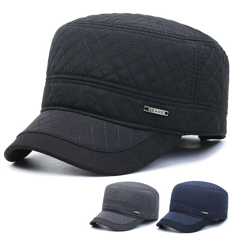 Autumn Winter Hats for Middle-aged and Elderly People Piled and Thickened Ear Protectors Flat-top Hats Casual and Fashionable Outdoor Cold-proof Warm