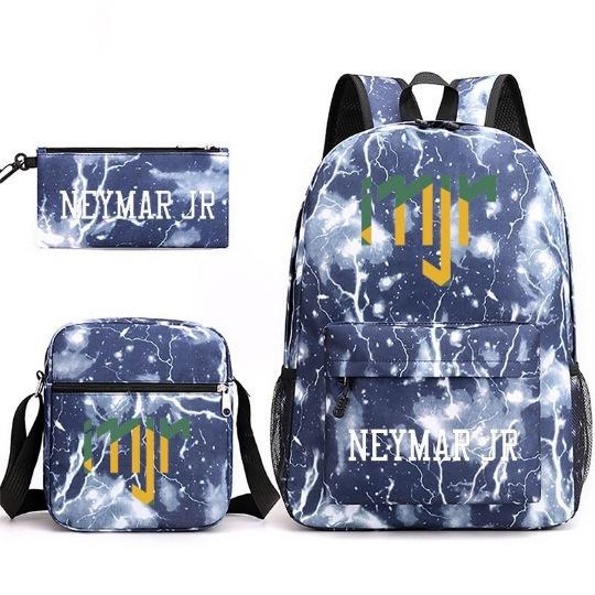 Neymar Football Printed Backpack 3-Piece Set Large Capacity Double Shoulder Bag Casual Pencil Case Single Shoulder Bag for Students