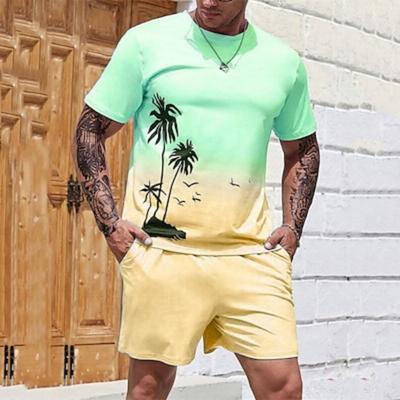 Мужские весенние и летние комплекты из 2 футболок с графическим цветным блоком Coconut Tree с круглым вырезом, дизайнерские повседневные, удобные, для отдыха на природе, повседневные
