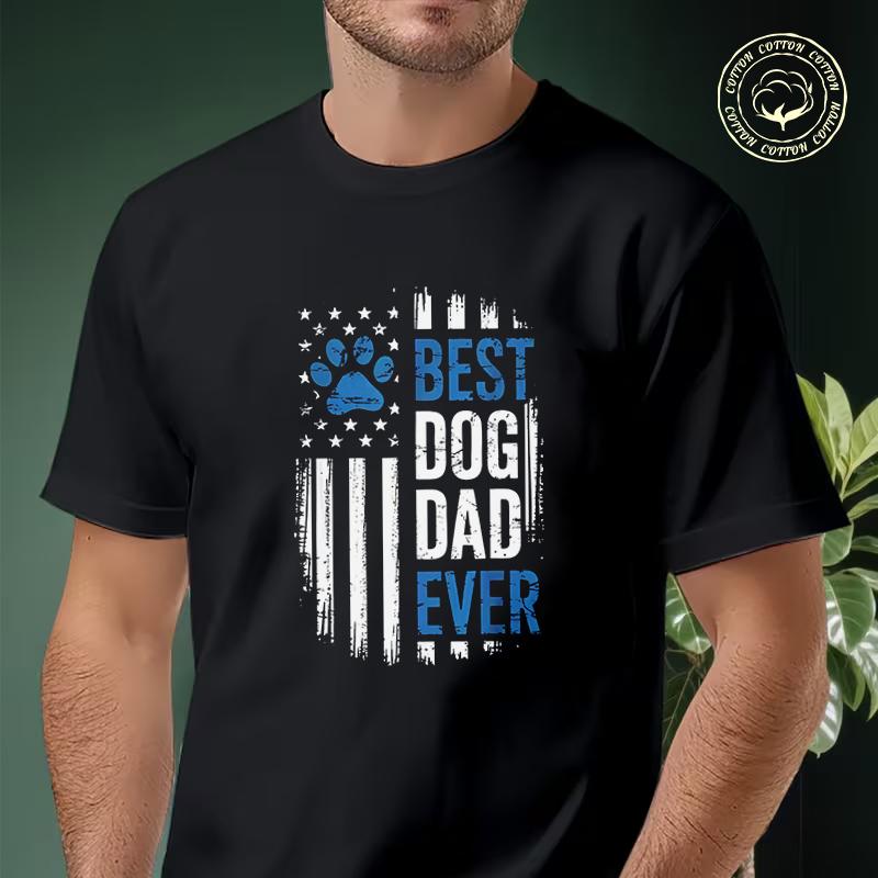 Dog Dad Ever USA American Flag Motorcycle T-shirt Men's Summer Cotton Fashionable Casual Sports
