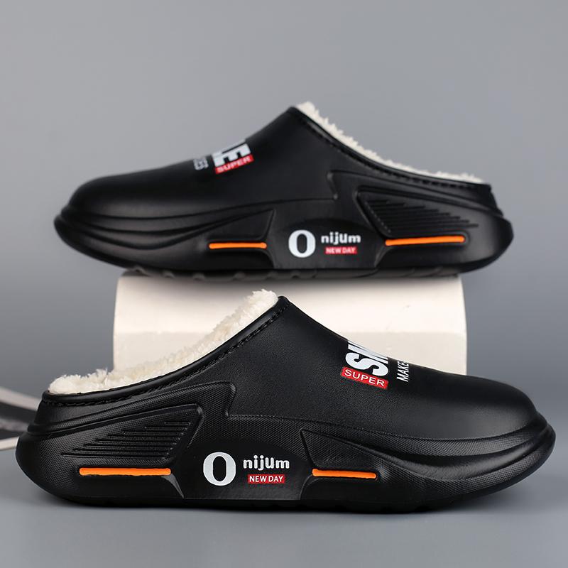 Новые зимние мужские хлопковые тапочки, водонепроницаемые мягкие, для улицы и дома, мужские удобные плюшевые тапочки для спальни