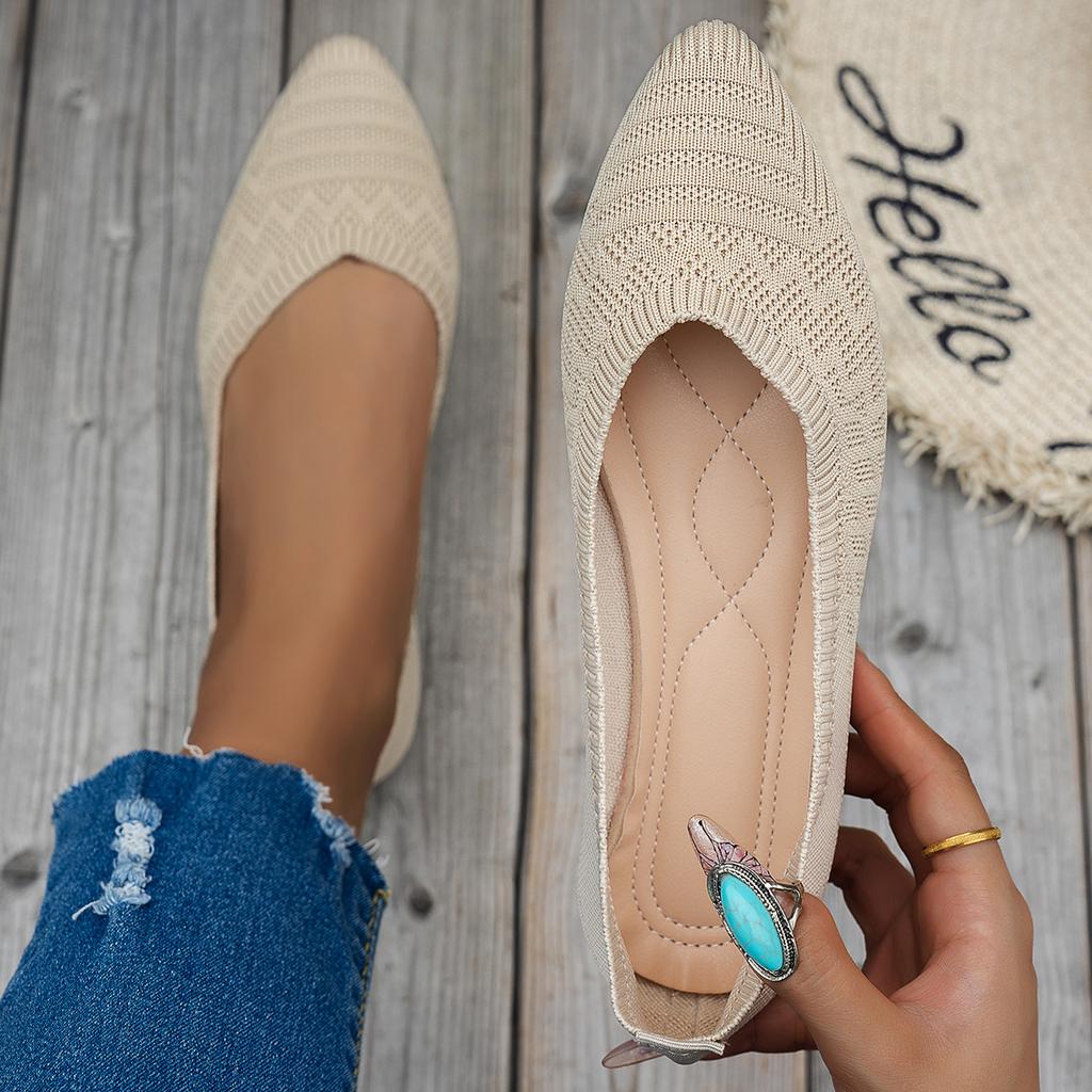 Fashion New Women Flats Pointed Toe Shoes Office Boat Solid Color Knitted Slip On Loafers Casual Ballet Sneakers Women Zapatos De Mujer