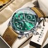 BINBOND Original Brand Quartz Wristwatches for Men Luxury Luminous Waterproof Auto Date Chronograph Men's Watch Leather Reloj