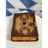 Triple Moon Leather Journal with Semi Precious Stone Design,Antique Deckle Edge Paper - Book of Shadows,Grimoire Journal,7" X 5"