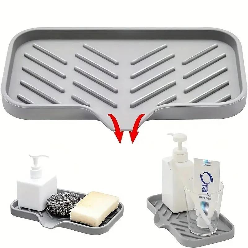 Sink Silicone Tray With Drain Soap Sponge Storage Holder Countertop Sink Scrubber Brush Storage Rack Kitchen Organizer