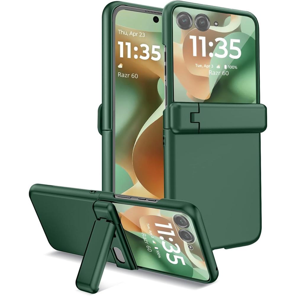 Case for Motorola Razr 70 Ultra / 60 Ultra, PC Case, with glass and stand, green