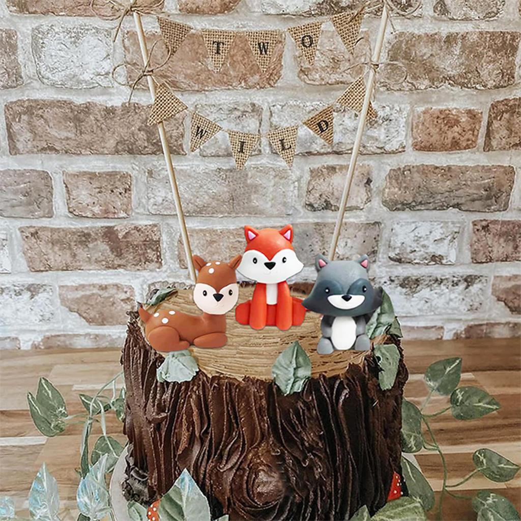 17 PCS Woodland Forest Animal Fox, Wolf, Spotted deer Cake Toppers for Baby Shower Birthday Woodland Theme Party Decorations
