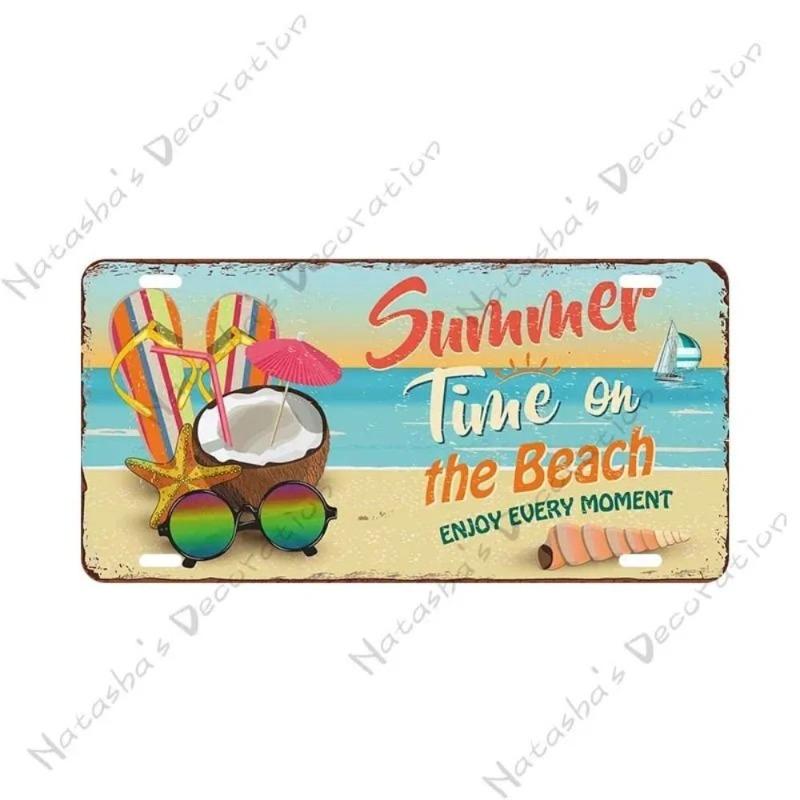Beach Summer Surf License Plate, Metal Wall Decor 30x15cm