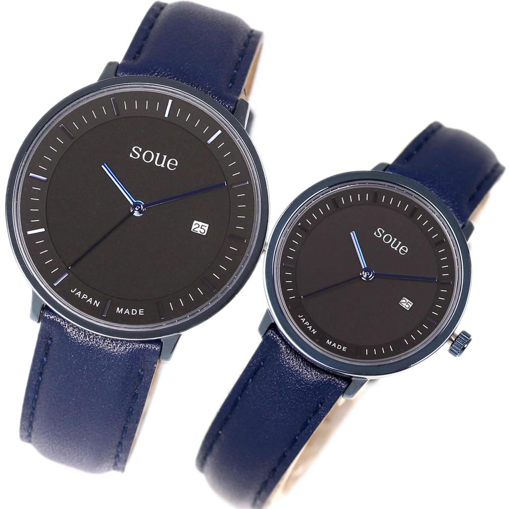 Soue Pair Watch A Basics Pair Watch Ladies Pair Couple 38mm X 30mm Leather Belt Leather Band Blue Black Dial [SOUE] Men's