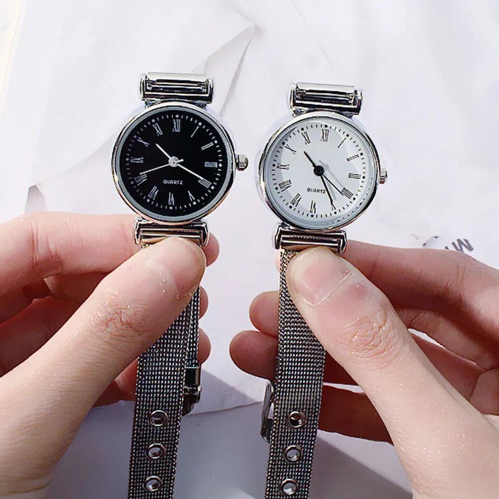 Digital Compact Small Dial Sliver Quartz Wristwatch Korean Simplicity Style Women Student Stainless Steel Mesh Strap Watch