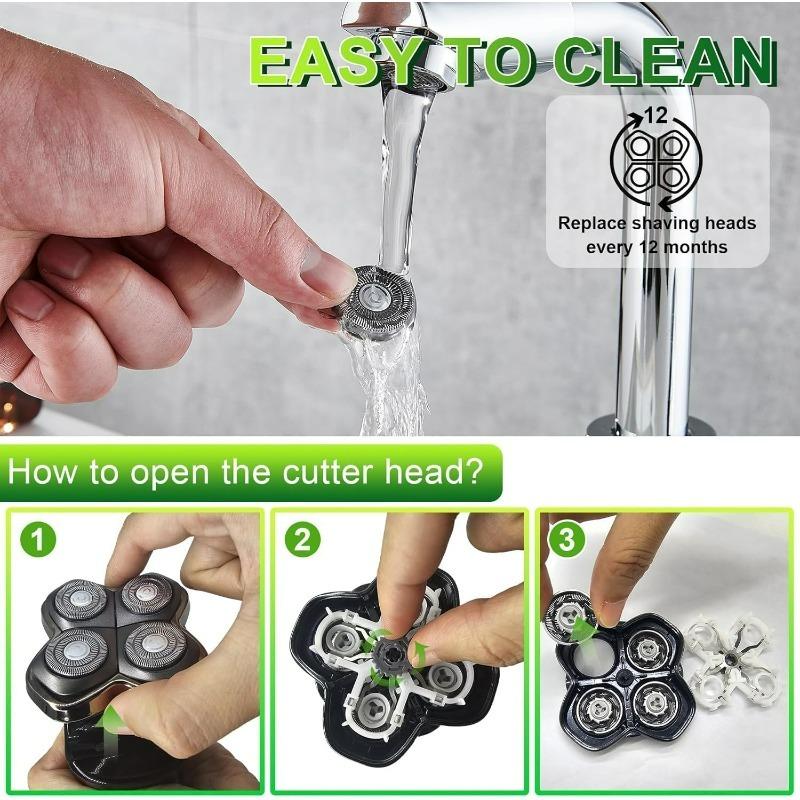 4Pcs Floating Shaver Replacement Heads for 5-head Bald Electric Razor, Bald Head Shaving Cutter Blades with Cleaning Brush