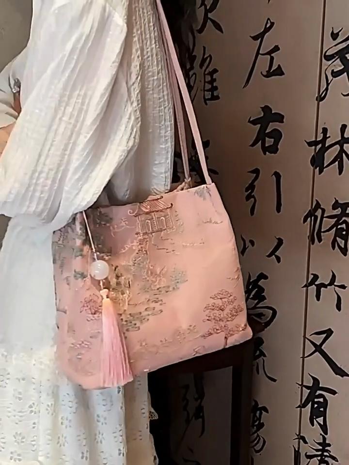 New Chinese Style Retro Bag Silk Jacquard Fashionable Minimalist Bag Shoulder Diagonal Cross Women's Shopper Totes AVE