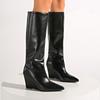 Fashion Sexy Super High Heel Black Long Chelsea Boots Women 2025 New Pointed Toe Wedge Heel Knee-High Boots Designer Shoes Autumn Winter