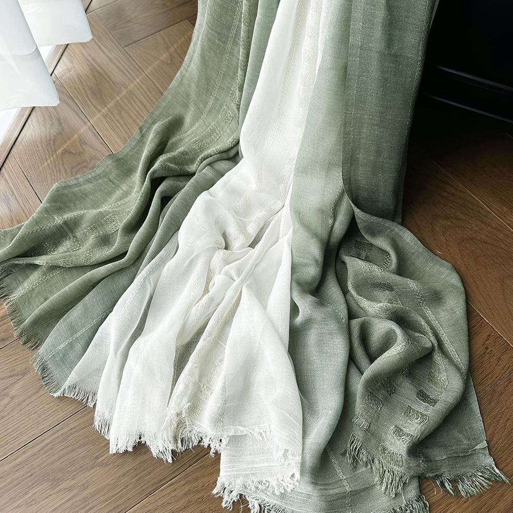 Gradient Color Block Bamboo Yarn Scarf for Women - Japanese Korean Mori Girl Style, Autumn Winter Cotton Linen Flax Shawl