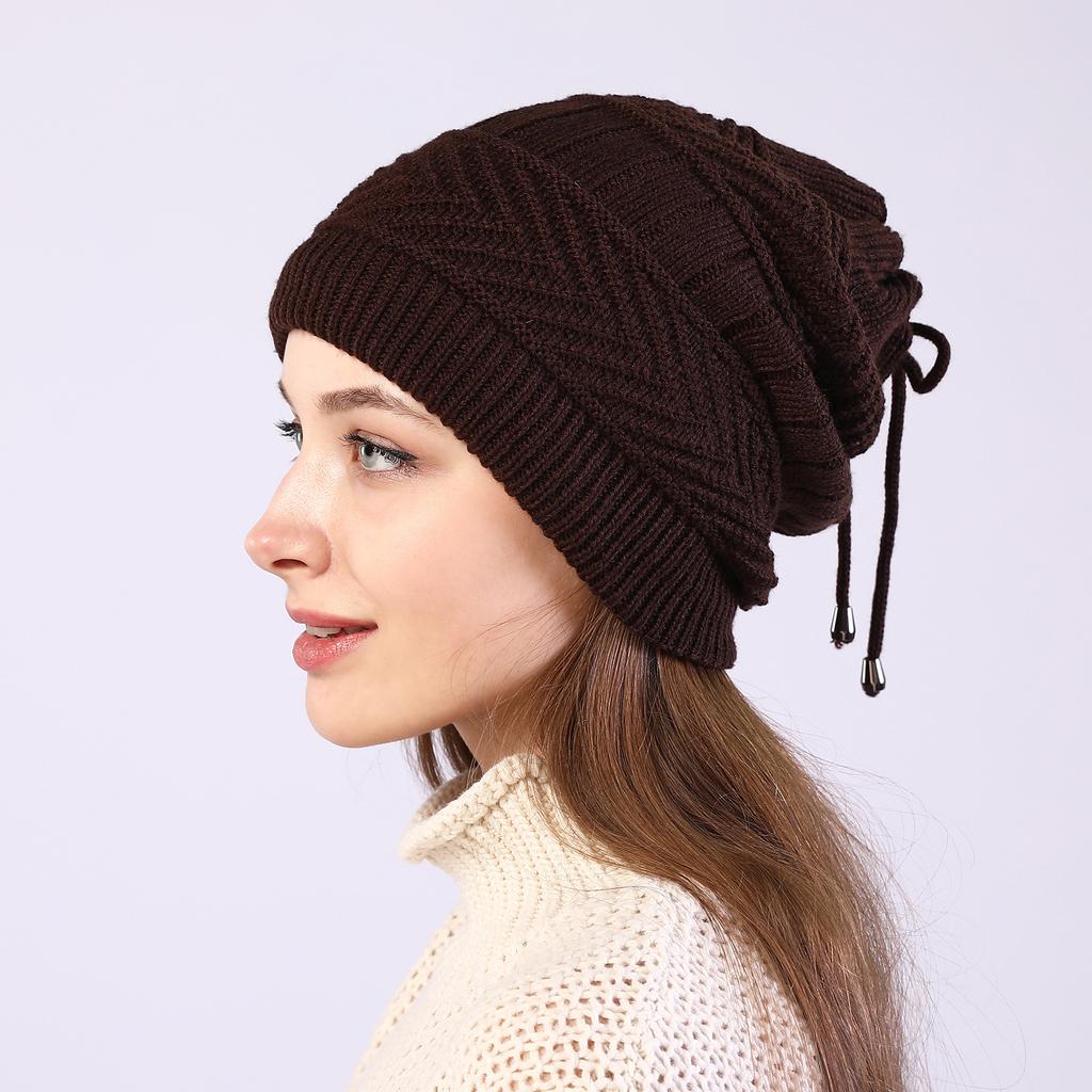 Hat Neck 2-Use Hoodie Autumn/Winter New Women's Velvet Warm and Cold Proof Knitted Ear Protection Hat