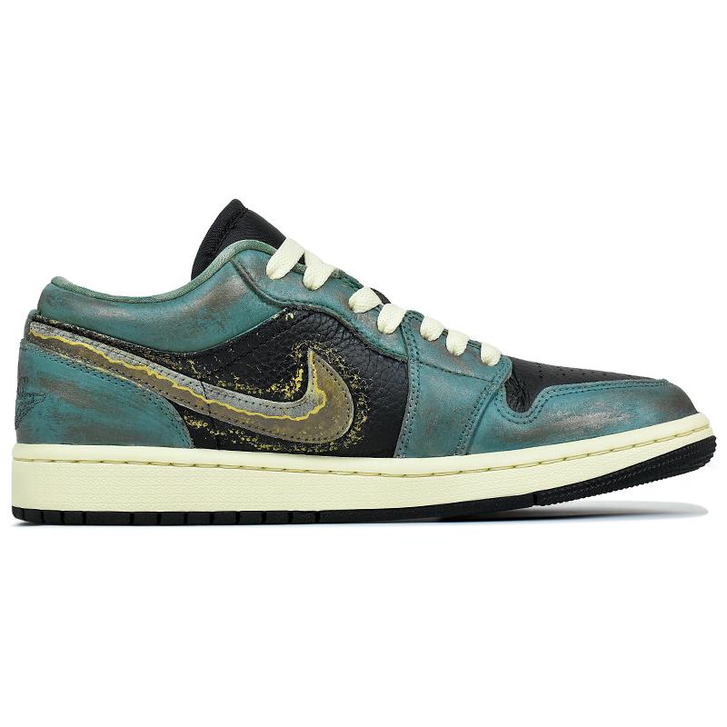 Jordan Air Jordan 1 Abrasion Resistant Low top Vintage Basketball Shoes Men's Black Green HQ2010-012(Team96-)