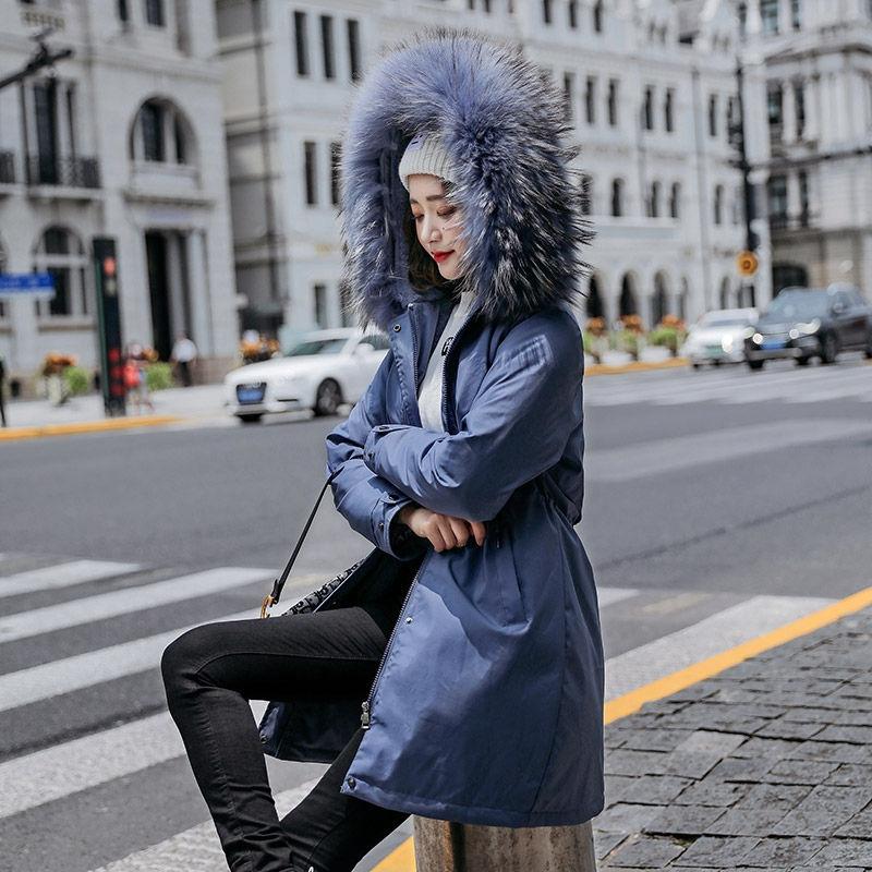 Women Fall Winter Jacket Coat Parka Thicken Cotton Liner Medium Long Hooded Fur Collar Adjustable Waist Solid Color M-6XL