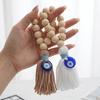 Handmade Wooden Bead Pendant 22cm Rearview Mirror Pendant Retro Tassel Pendant