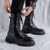 Luxury Brand Men Italian Ankle Boots Outdoor Antiskid Motorcycle Boots Casual Fashion Thick Bottom Genuine Leather High Top Shoe