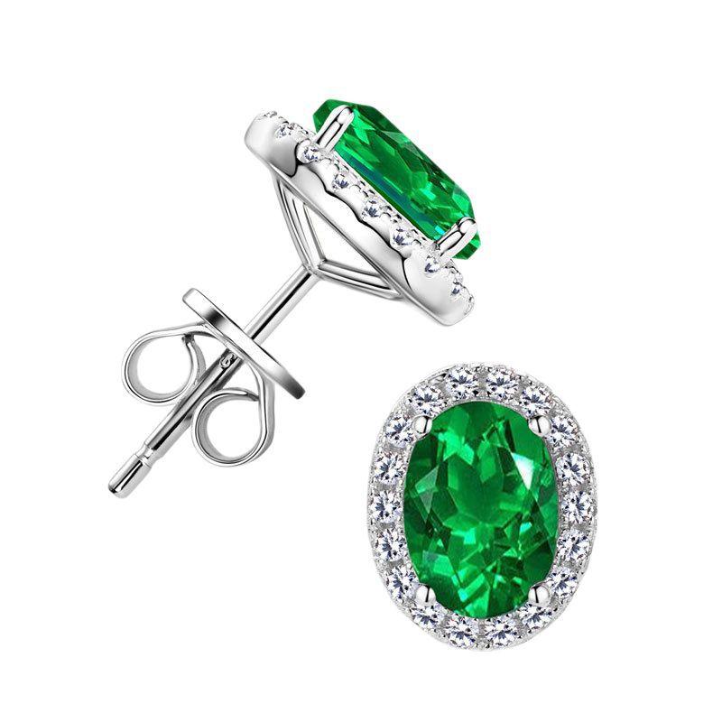 Silvere Glam Стильные и элегантные овальные серьги-пусеты с изумрудом, с высококлассным чувством дизайна, драгоценный камень «голубиное яйцо», серьги из стерлингового серебра S925