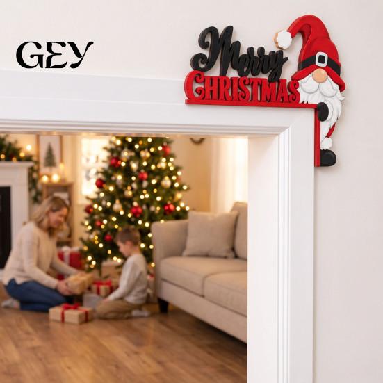 Holiday Party Room Supplies Christmas Wooden Door Corner Decor, Festive Gnome/Gingerbread House/Letter Frame Sign, No Ornament Drill Topper