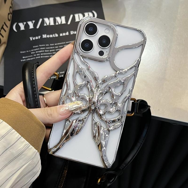 Модный чехол с гальваническим покрытием и полым узором бабочки для iPhone 16E 15 14 13 12 11 Pro Max, матовая противоударная задняя крышка с теплоотводом