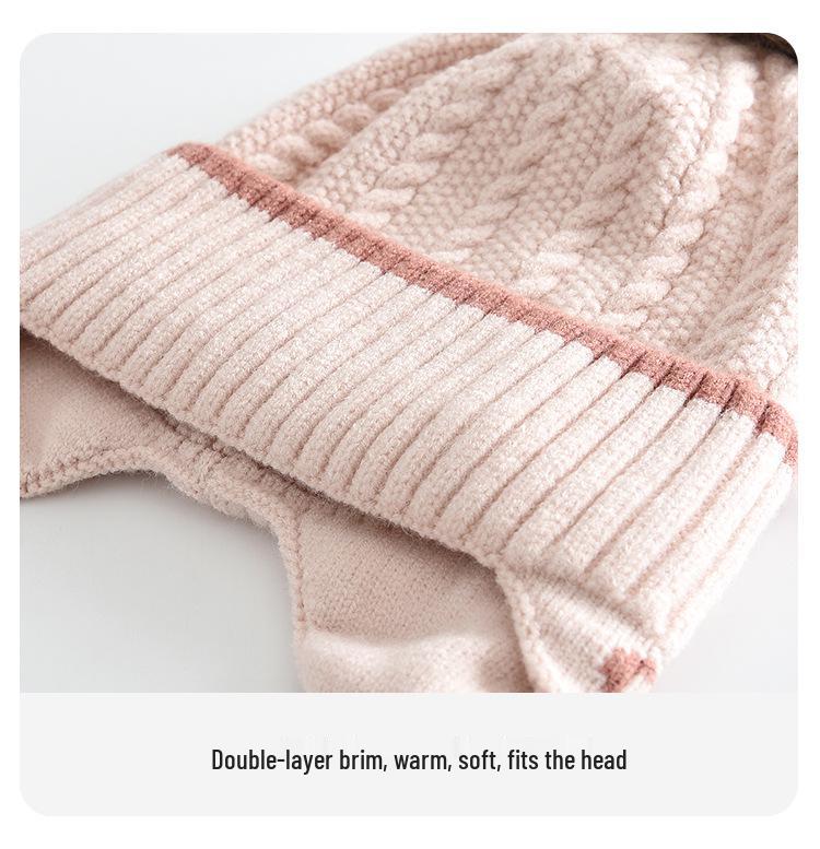 Детский милый зимний набор: шапка с ушками медвежонка и шарф - Теплый, ветрозащитный вязаный комплект для школьников