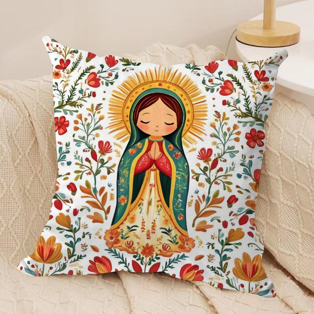 Our Lady of Guadalupe Cushion Cover Soft Plush Fabric DoubleSided Printed Cushion Covers for All Seasons Modern HomeDecor Gift