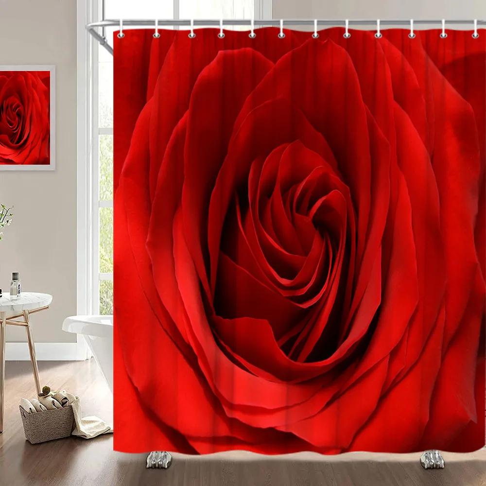 Занавеска для душа на День святого Валентина, Сердце из роз, Романтическое растение, Любовь, Губная помада, Полиэстер, Принт, Украшение для ванной комнаты