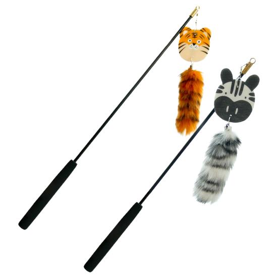 Удочка-дразнилка для кошек, дизайн с плюшевым хвостом, очаровательный внешний вид, мультяшная форма, эргономичная ручка, удобная