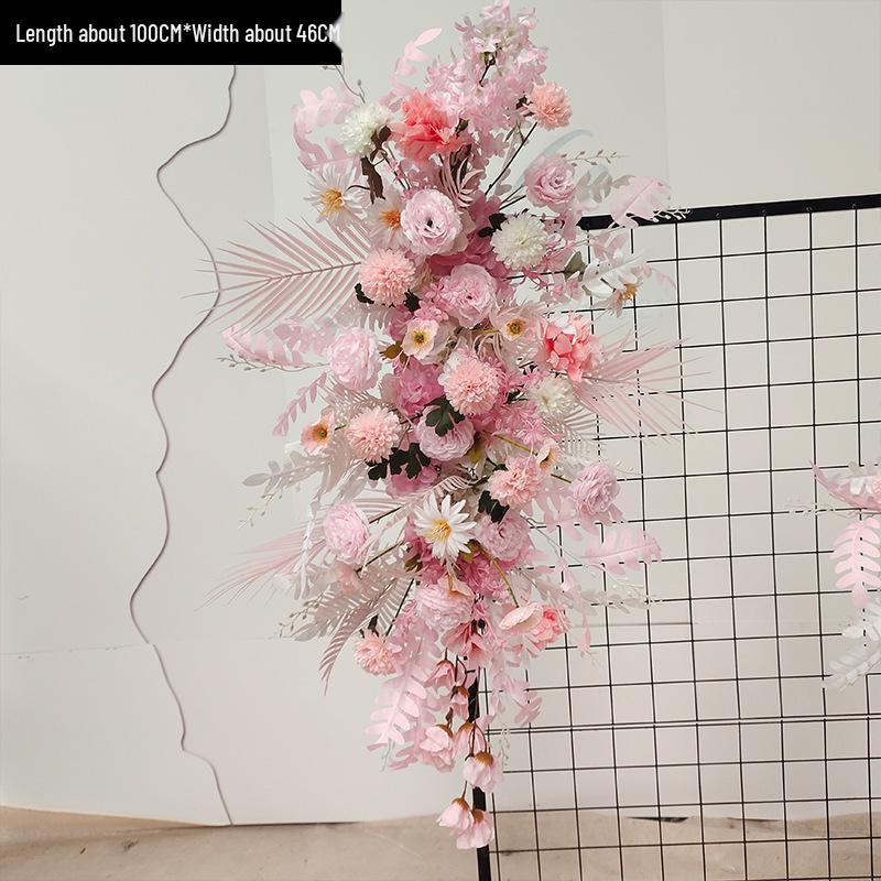 Red Floral Wedding Stage Backdrop with Artificial Flower Rows