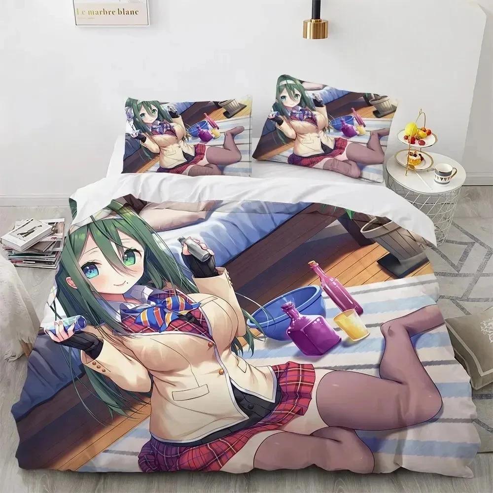 Каваи Аниме Сексуальная Девушка Постельное Белье, Пододеяльник Одеяло Комплект для Кровати Покрывало Наволочка, Размер Кинг Квин Полуторный Мальчики Девочки Взрослые