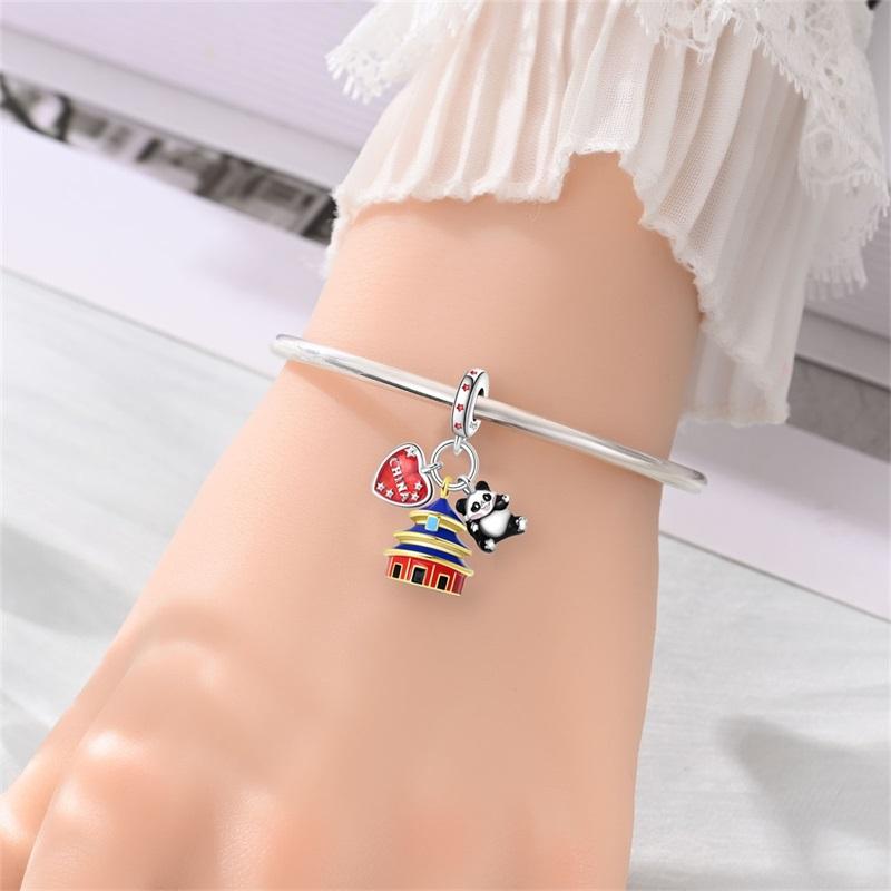 Building Series Copper Charms Eiffel Tower Castle Cherry Blossom Fit Travel Charm Bracelets Women Diy Jewelry Gifts