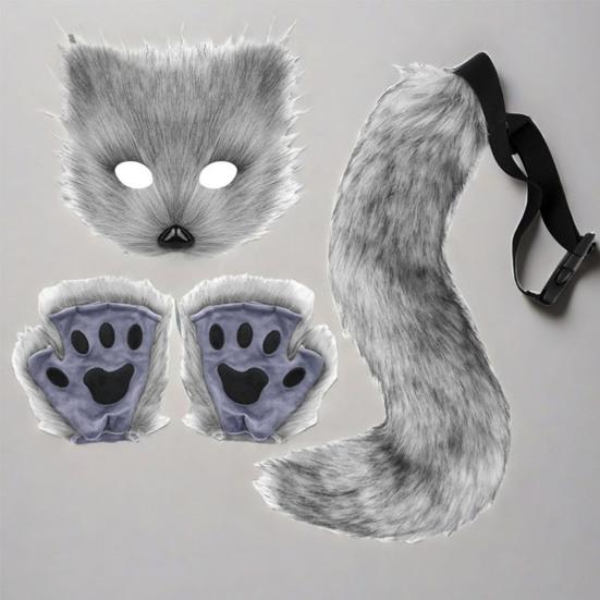Yousheng 1 комплект косплей поддельный лисий хвост варежки маска набор мягкий пушистый плюшевый регулируемая окружность талии противоскользящий для выступлений клубные танцы пати