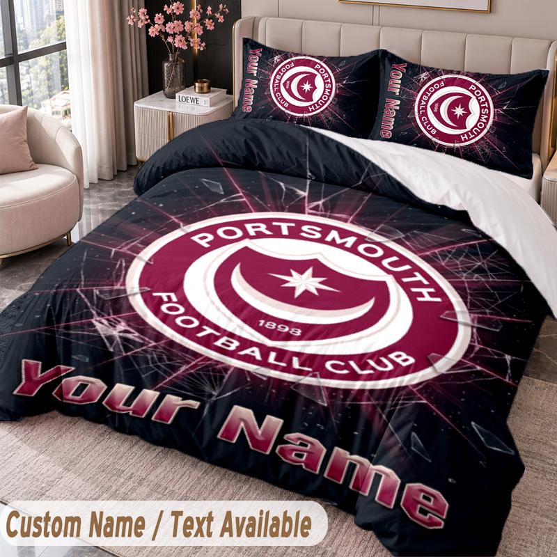 Portsmouth FC Printed Bedding Set Custom Name Text 1 Duvet Cover 2 Pillowcases For Bedroom