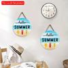 2D Flat 20*20cm 1pc Cool Hello Summer Wall Hanging Decor, Ocean Beach scenery&Cool Fruit Tea Pattern Round Wood Art Plaques, Terrific Door Sign for