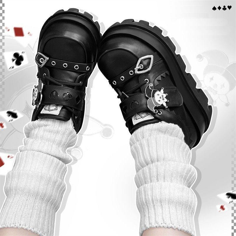 Уличный стиль для девочек Лолита Готическая обувь на платформе, женская обувь для покера Джокер Клоун Украшения Подъемник Подарок на Хэллоуин