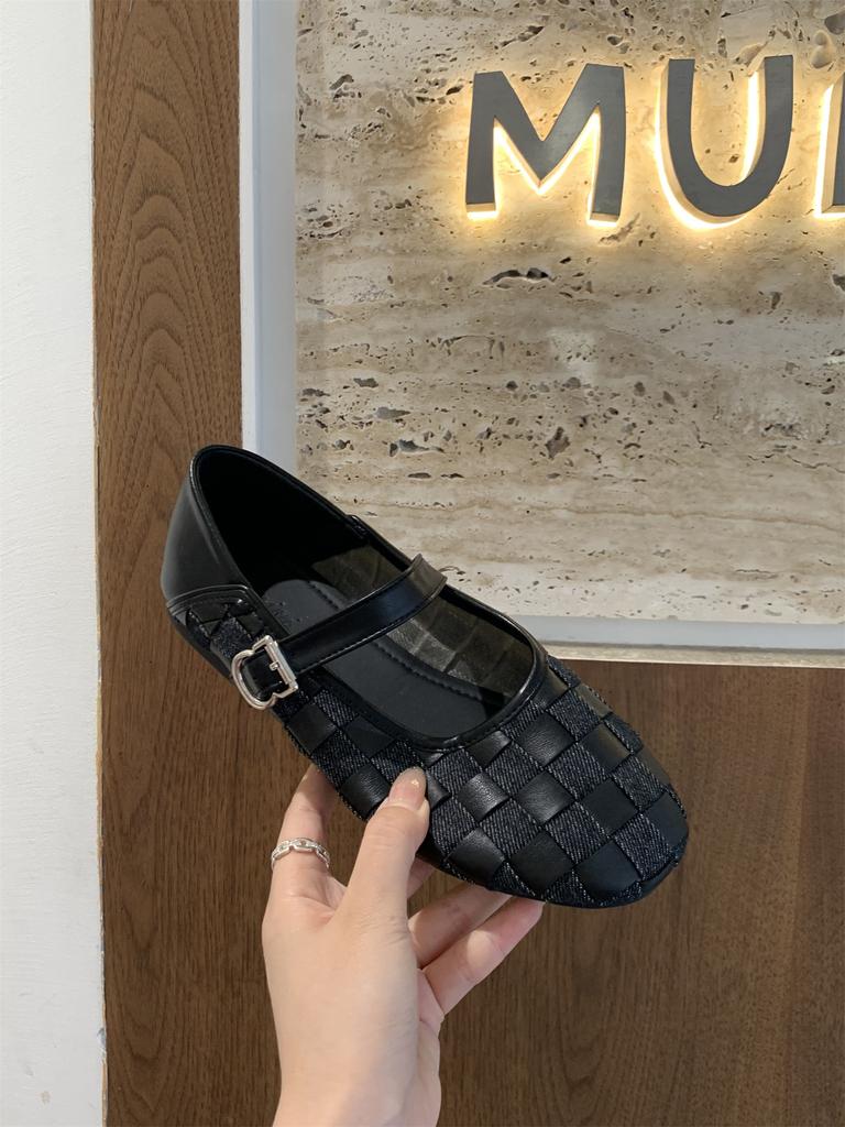 Женская обувь с ремешком и пряжкой, женские балетки, туфли Мэри Джейн, новинка 2025 года, плетеные, с мелким вырезом, женские балетки, обувь для ходьбы