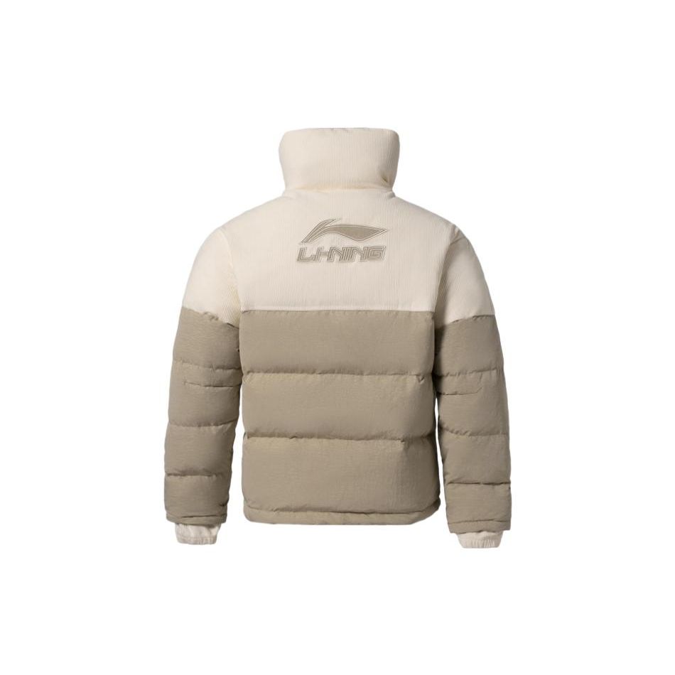 Li Ning Color Block Warm Corduroy High Neck Down Jacket Men Outerwear AYMR223-3