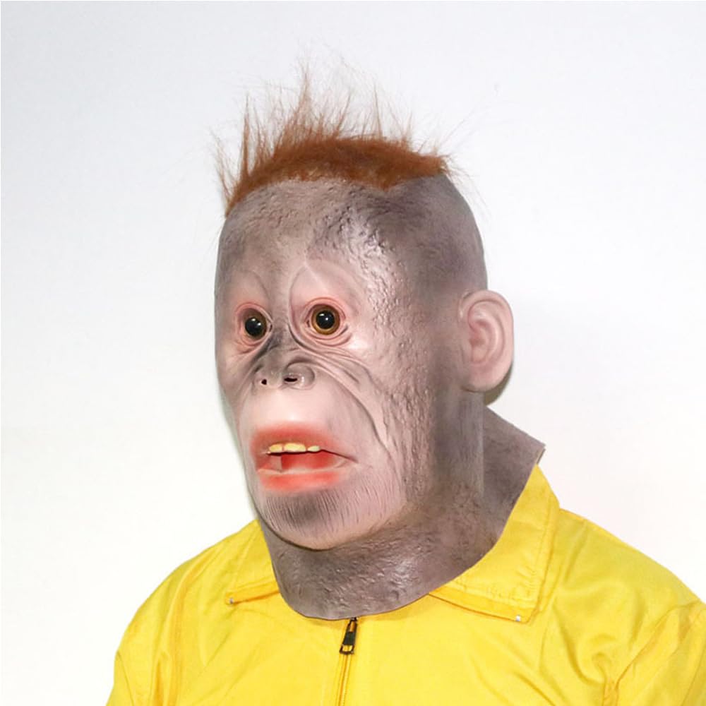 [Ikiretmua] Halloween Party Monkey Pattern Silly Mask - Orangutan Cosplay Mask Costume Headwear Monkey Cosplay Transformation Halloween Goods