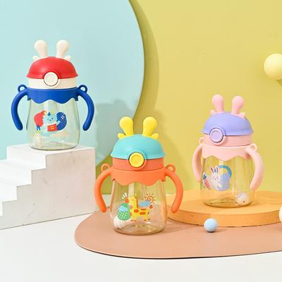 Соломенная детская кружка с рисунком из мультфильма, 370 мл, с ручкой, уличная портативная пластиковая чашка, милая детская чашка для детского сада