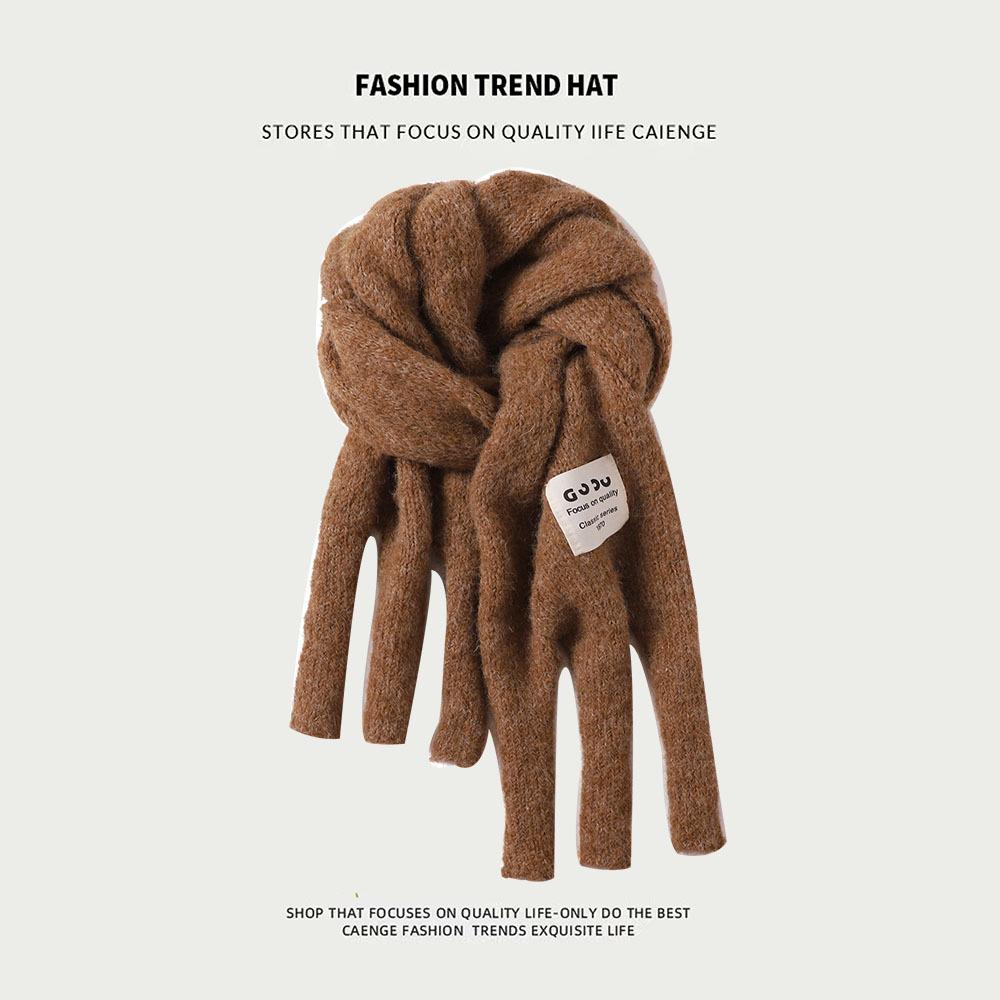 Knitted Wool Scarf With Wool Content, Women'S Autumn And Winter Extended Version, Thick And Luxurious, Solid Color Cashmere Scarf