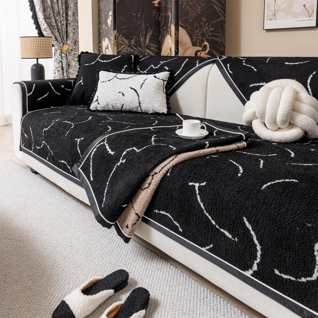 Thicken Lines Jacquard Fluffy Warm Fall/Winter Sofa Cover for Living Room Couch Seat Cushion Towel Slipcovers Decor