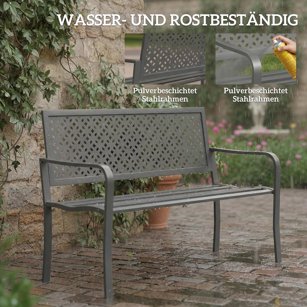 Garden Bench 2-Seater Metal Weatherproof Outdoor Bench with Rust-Resistant Backrest, Geometric up to 240 kg