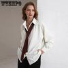 Spring Minimalist Long Sleeve Button Up Shirt Women Korean Style Solid Tie Oversize Shirts Blouse Loose Clothes Tops