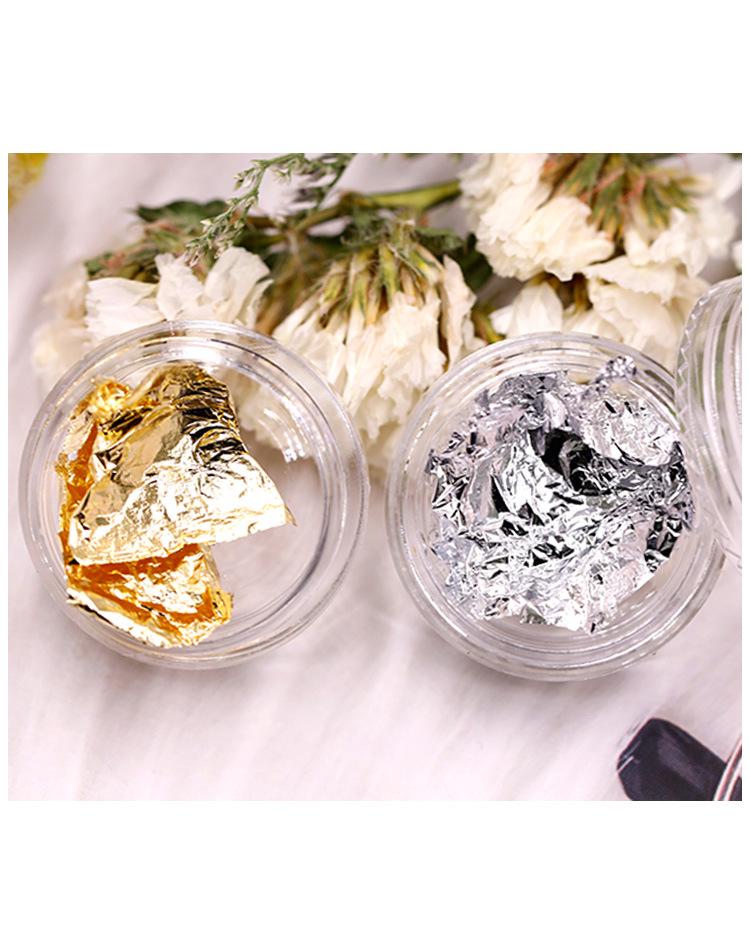 Wholesale Gold and Silver Nail Art Stickers with Colored Tin Foil Fragments.