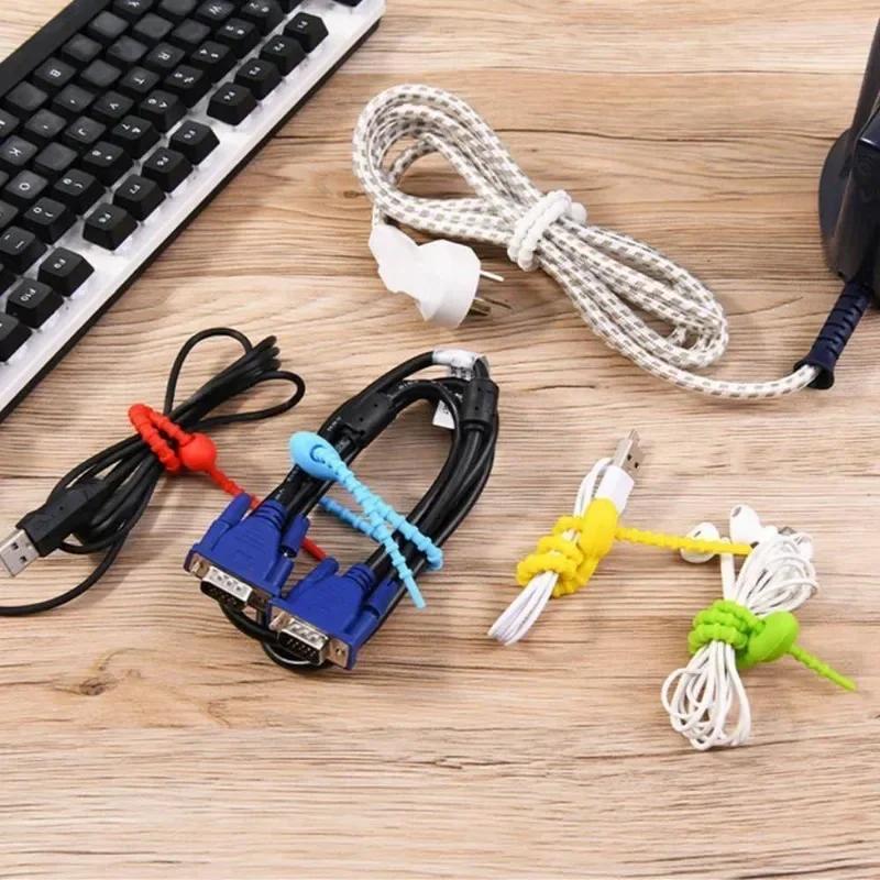 30Pcs Color Silicone Reusable Zip Tie Twist Wire 12cm Multi-Purpose Power Line Fixed Organizer Universal Releasable Cable Tie